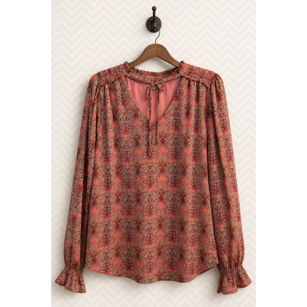 Easel Los Angeles Floral Paisley Smocked Ruffle Blouse Medium